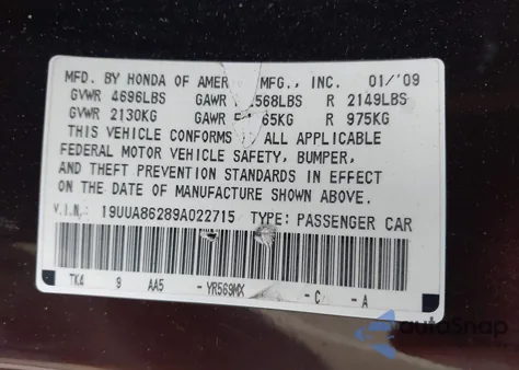 2009 Acura Tl 3.5 from USA, damaged, VIN 19UUA86289A022715